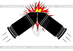 Silhouettes of two gun colliding cartridges - vector image