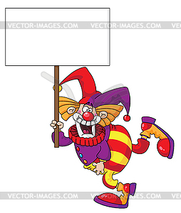 Clown holding blank sign - vector clipart