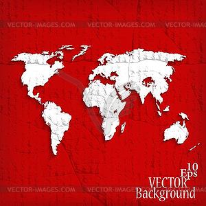 Abstract background with world map on red - - vector image