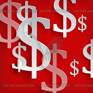 Белые символы доллара на красном фоне - - векторизованное изображение