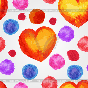 Seamless Pattern with Watercolor Hearts and splashes - vector image