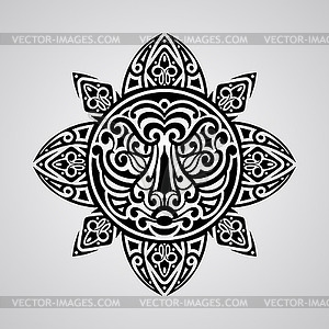 Sun with tiger face in centre - white & black vector clipart