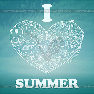 Summer Background with blue sky and sea - vector clipart