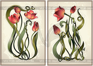 Tulip flowers border. Greeting card with tulips. - vector image