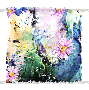 Abstract watercolor background with flowers - royalty-free vector image