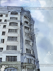 Watercolor modern building - vector clipart