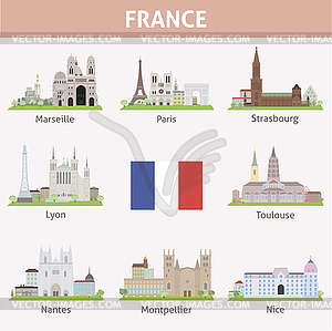 France. Symbols of cities - vector image