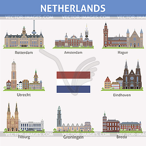 Netherlands. Symbols of cities - vector clipart