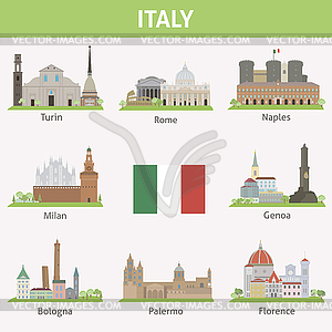 Italy. Symbols of cities - vector image