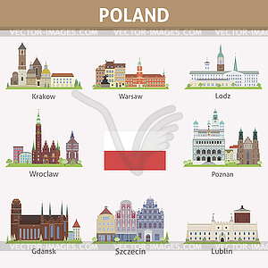 Poland. Symbols of cities - vector clip art