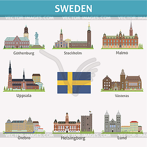 Sweden. Symbols of cities - vector image