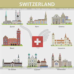 Switzerland. Symbols of cities. set - vector clipart