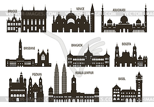 Силуэты городов - векторное изображение