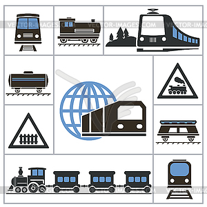 Railway. Set icons - vector clipart / vector image