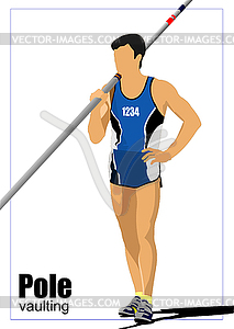 Athlete pole vaulting. Track and field.  - vector clip art