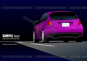 Rear side of purple car sedan on road - vector clipart