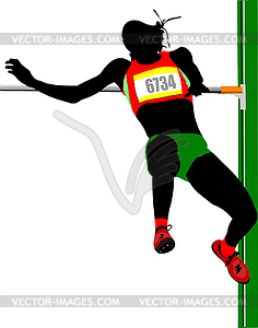 Woman high jumping. Track and field - vector image