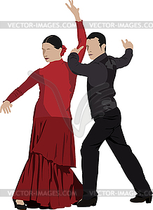 Beautiful young pair dancing flamenco  - vector image