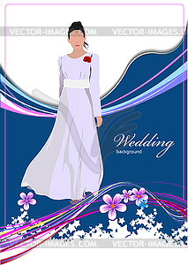 Beautiful bride in white gown on wedding background - vector clip art