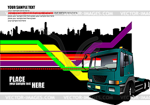 Abstract hi-tech background with green lorry - vector image