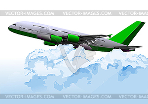 Airplane on air among clouds - vector image