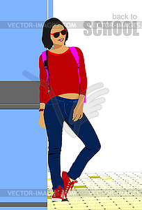 School girl is going to school. Back to school. - vector image