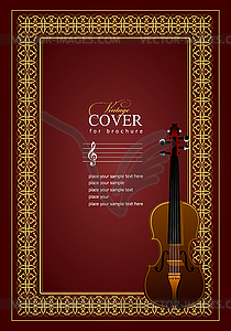 Cover for notes with violin image in retro style. - vector image