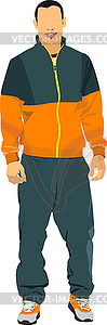 Young man in sport suit. Duffle - vector clipart