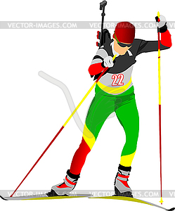 Biathlon runner colored silhouettes - vector clip art