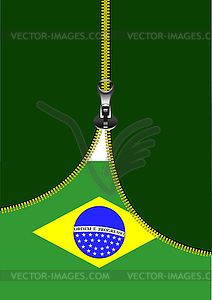 Zipper open Brazilian flag with place for text. - vector image