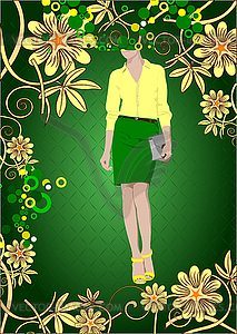 Flower poster with businesswoman image - vector image