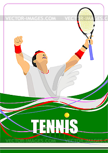 Man Tennis player poster. Colored for design - vector clipart