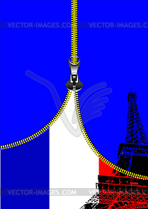 Zipper open France flag with place for text - vector clip art