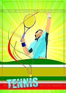 Man Tennis player poster. Colored for design - color vector clipart