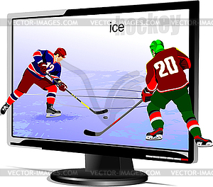 Background with Flat computer monitor with hockey - vector clipart