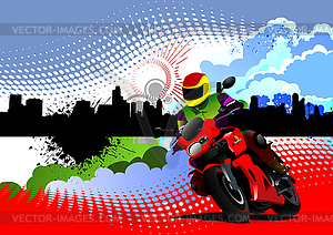 Grunge colored silhouette cityscape with bike image - vector image