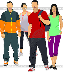 Young women and men in sport sportswear - vector image