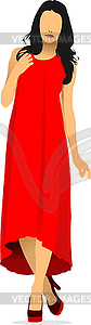 Modern young girl in red. Colored - vector clip art