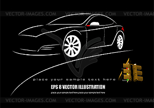 White car silhouette and traffic light. Vect - vector image