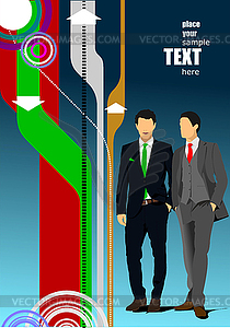 Two young handsome men on hi-tech background. - vector clip art