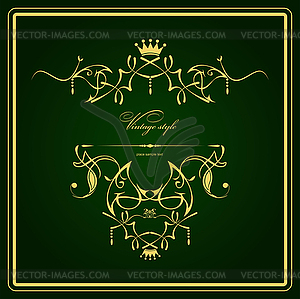 Gold ornament on deep green background. Can be - vector clipart