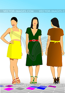 Three Young model women - vector clip art