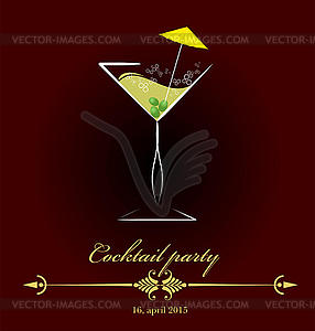 Glass of red wine. invitation to cocktail party. - vector clipart