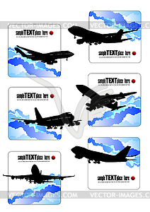 Six icons with airplane silhouettes.  - vector clipart