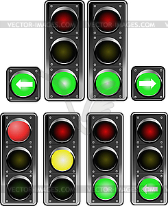 Set of traffic lights. Red signal. Yellow signal. - vector image