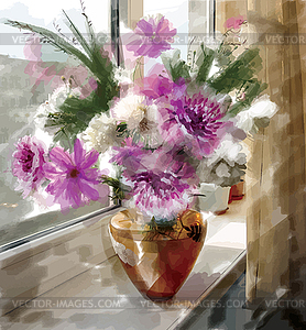 Bouquet of flowers in glass vase - vector clip art
