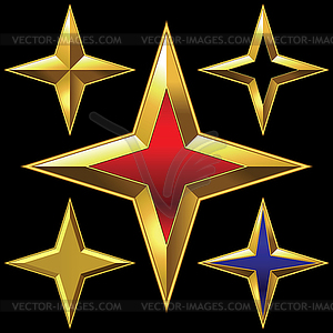 Набор золотой блеск четырех точечных звезд - векторизованное изображение клипарта