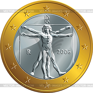 Italian money gold coin one euro (Vitruvian Man) - vector image