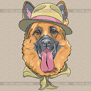 Funny cartoon hipster dog German shepherd - vector image