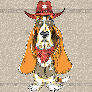 Funny cartoon hipster dog Basset Hound - vector clipart